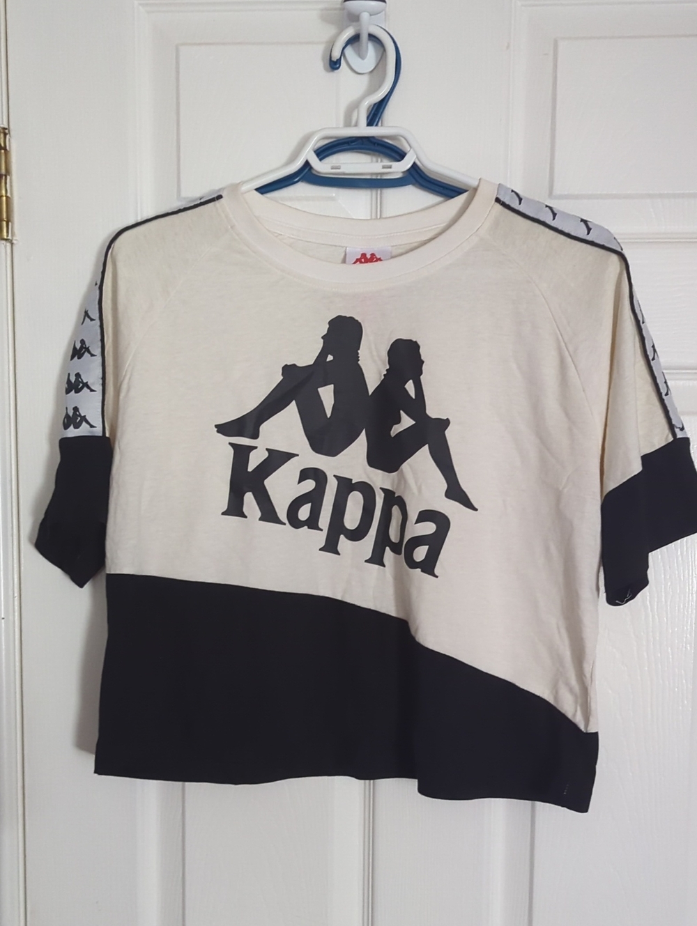 Kappa Cream and Black Logo Crop Tee